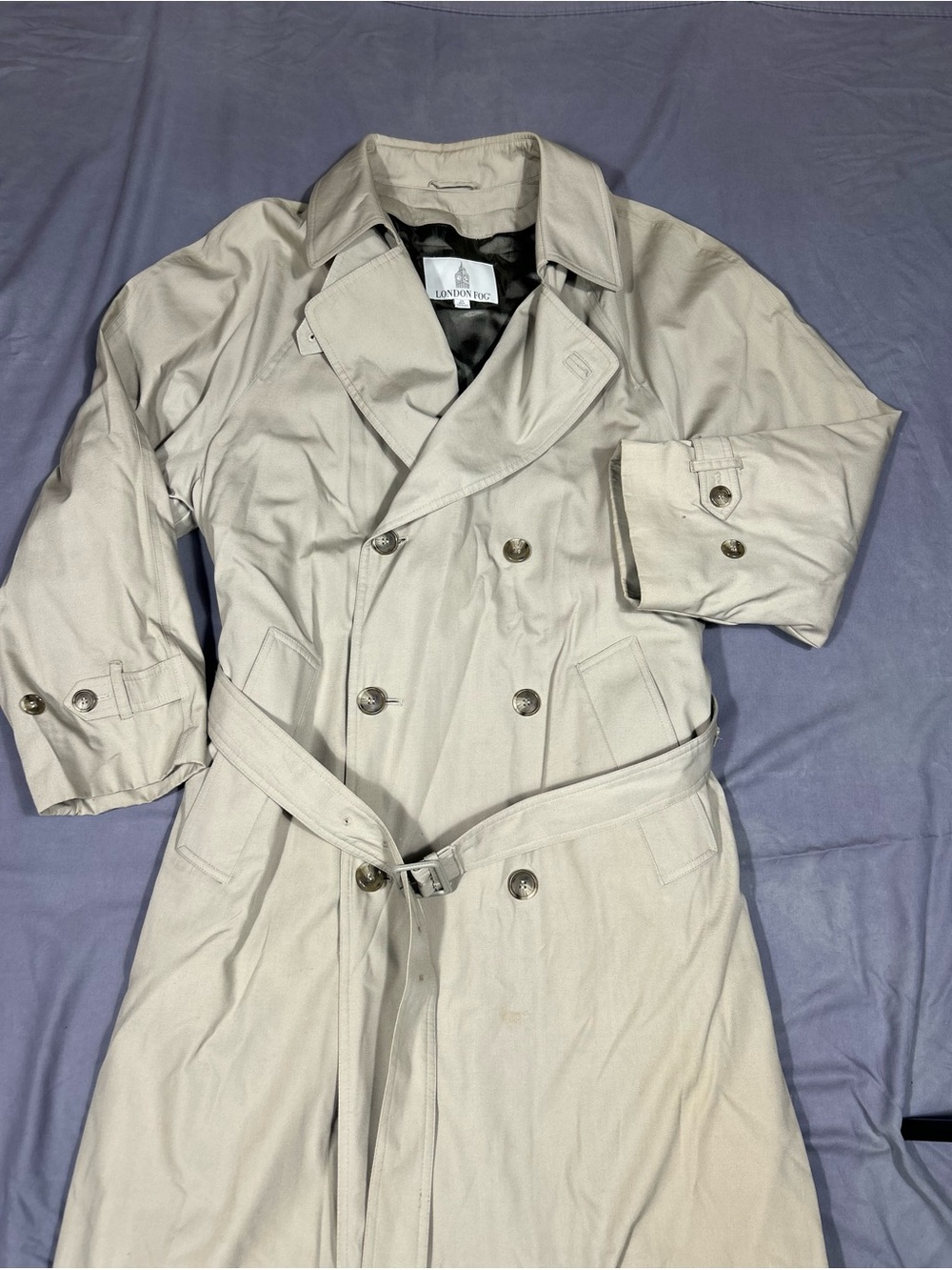 London Fog Beige Double-Breasted Trench Coat with Belt